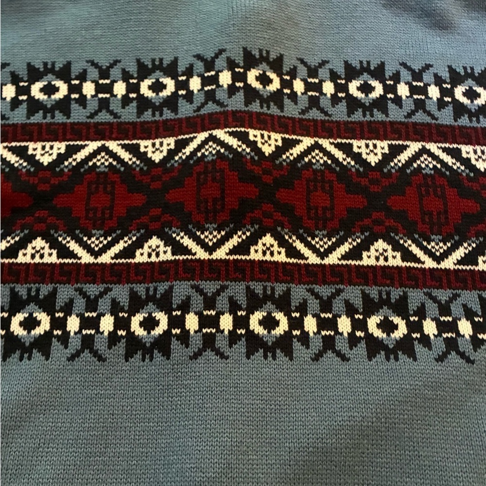 Vintage John Blair Nordic Fair Isle Zip Sweater Jacket Blue Red Geometric XLG - Picture 9 of 12